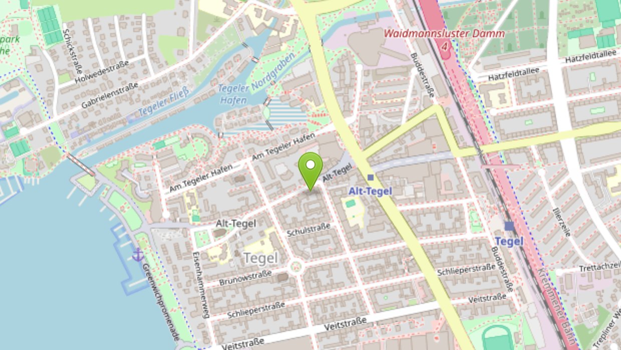 Karte mit dem Praxis-Standort Alt-Tegel 13, 13507 Berlin
